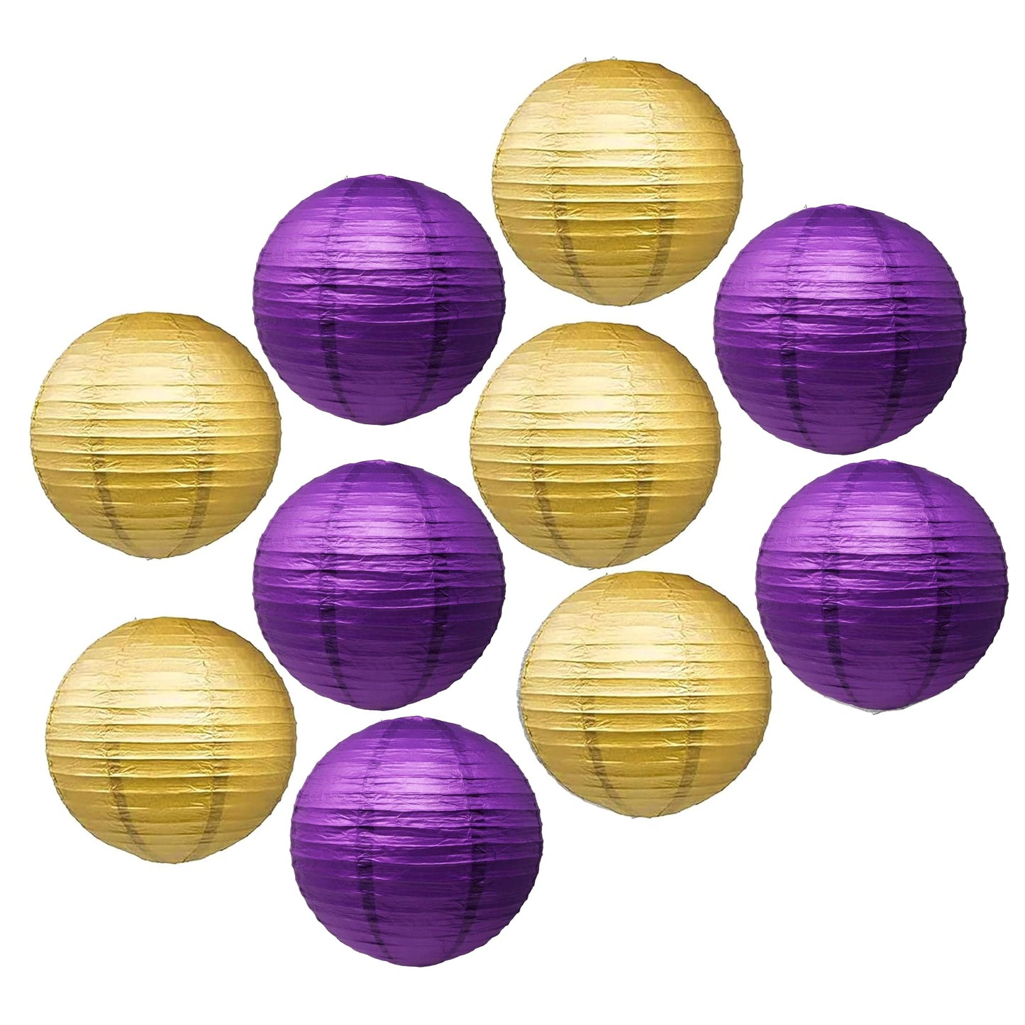 Mudra Crafts Paper Lanterns - Purple and Gold, 12 in, Round Japanese Chinese Decorative Hanging Ceiling Lamp Shade
