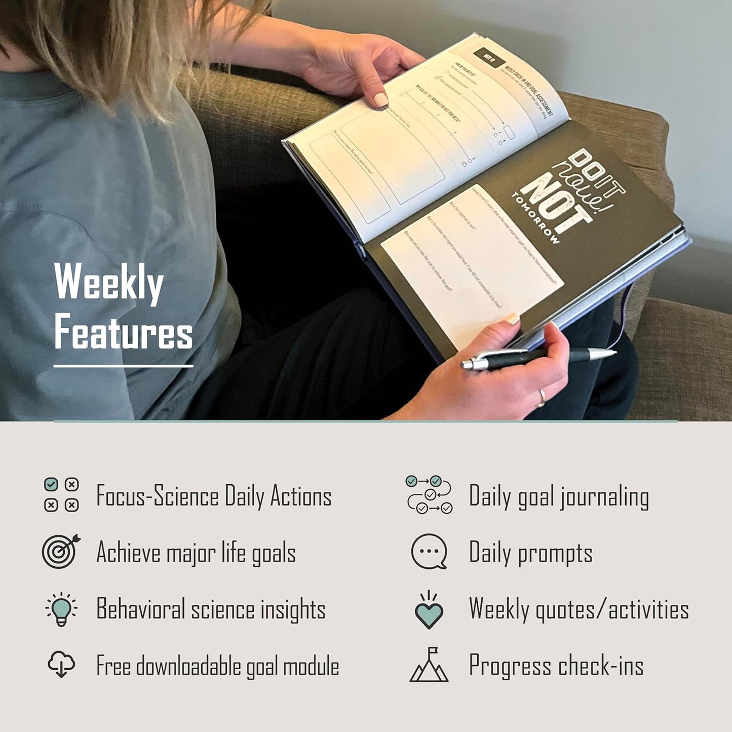 The Behavior Shift Daily Shift Goal Journal - Guided Journal for Goals, Productivity, Mindfulness & Self Care - Wellness Planner with Prompts for Men & Women - 52 Week undated Progress Tracker (Green)