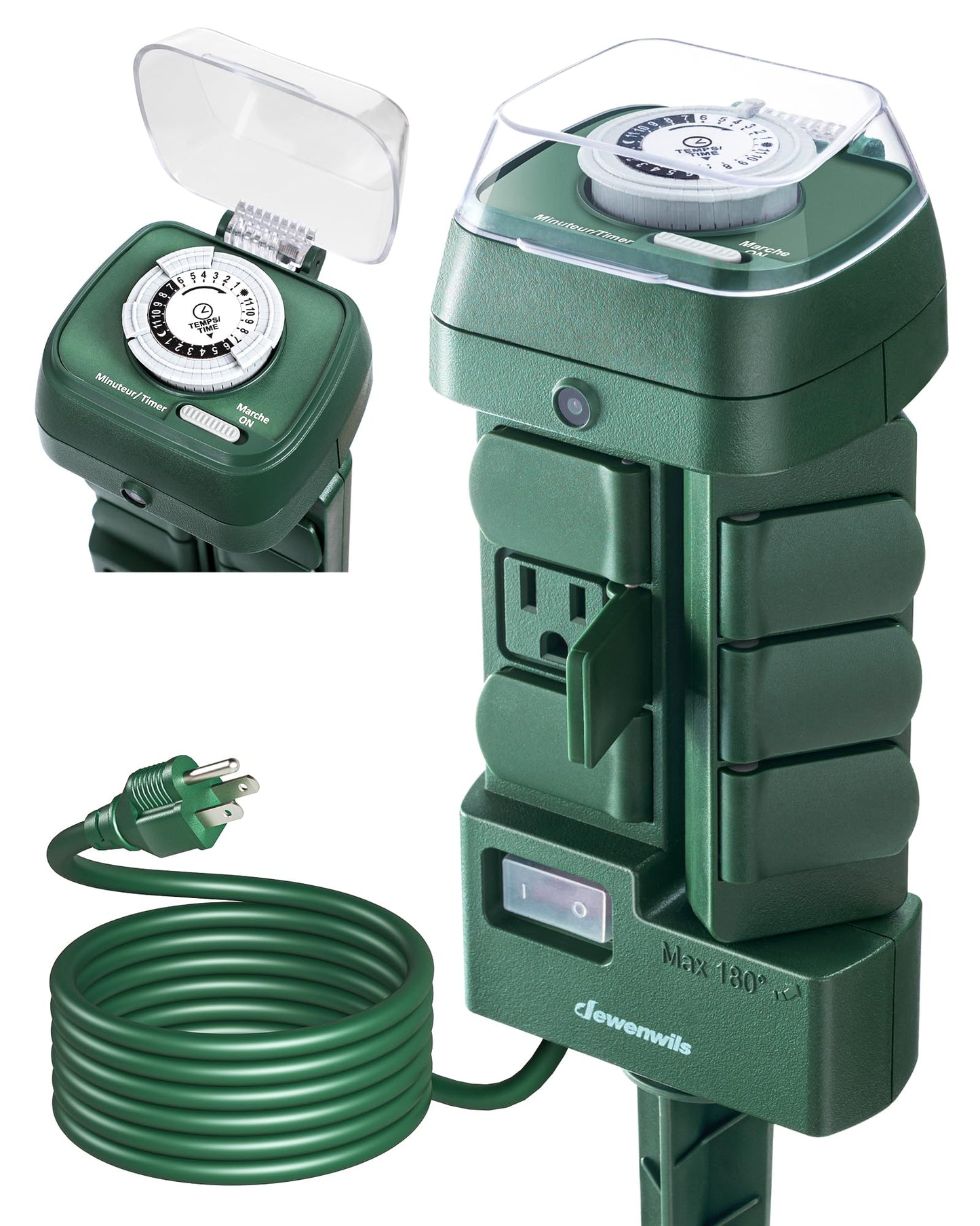 Dewenwils Outdoor Mechanical Power Stake Timer, Waterproof, 6 Grounded Outlets(3 180Rotatable), 6Ft Cord, Yard Stake Outdoor Tim