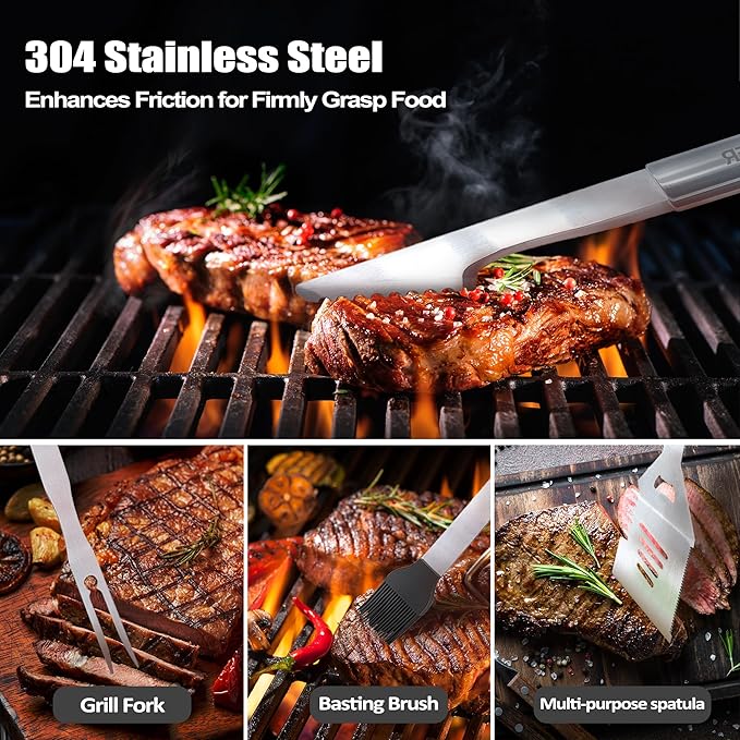 Grandpa Gifts, Gifts for Grandpa Fathers Day from Grandkids - Heavy Duty Grilling Accessories Kit for Backyard BBQ, Thick Stainless Steel Grill Utensils with Non-Slip Handle Tool Birthday