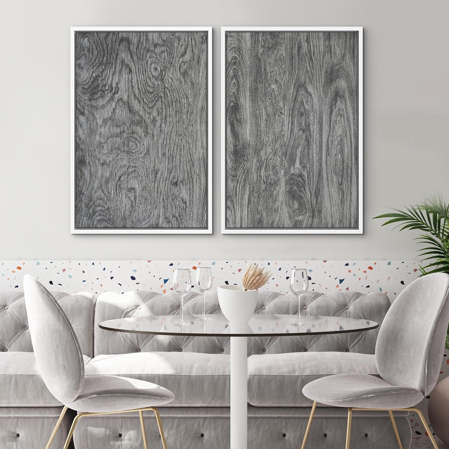 SIGNWIN Framed Canvas Print Wall Art Set Gray Wood Grain Rustic Abstract Illustrations Modern Art Minimal Decorative Nordic for Living Room, Bedroom, Office - 24"x36"x2 White