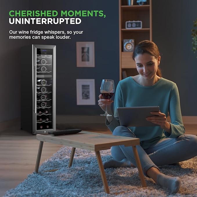 NutriChef 27 Bottle Wine Fridge | Dual Zone Adjustable Temperature Control 41°F to 64°F | Ultra Quiet Operation | Wine Cooler for Home, & Office | FreeStanding 43x11x23 in (Black)