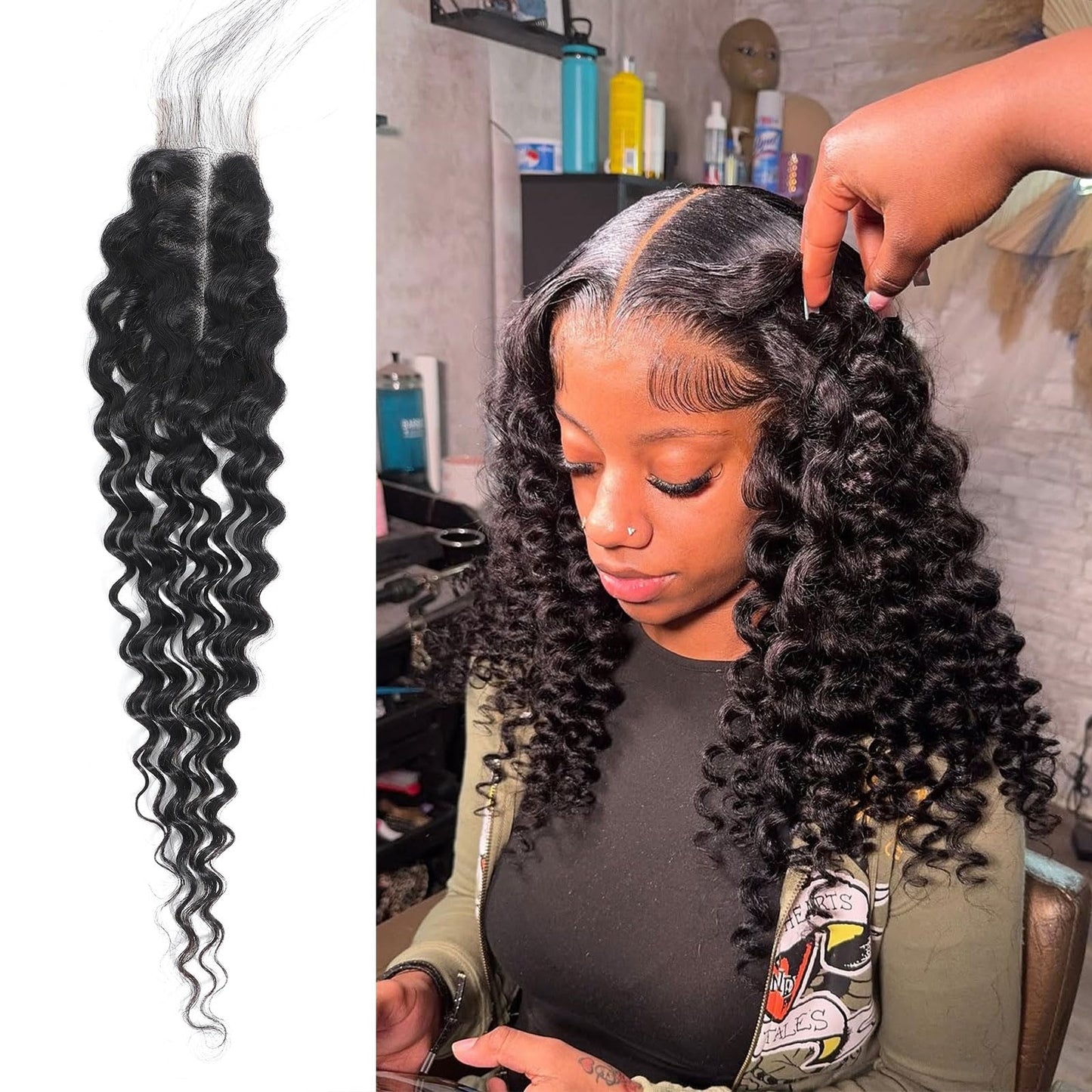 DSEKCAIN 2x6 HD Lace Closure Deep Wave Human Hair Deep Curly Transparent Lace Closure 2x6 Long Middle Part 100% Raw Virgin Human