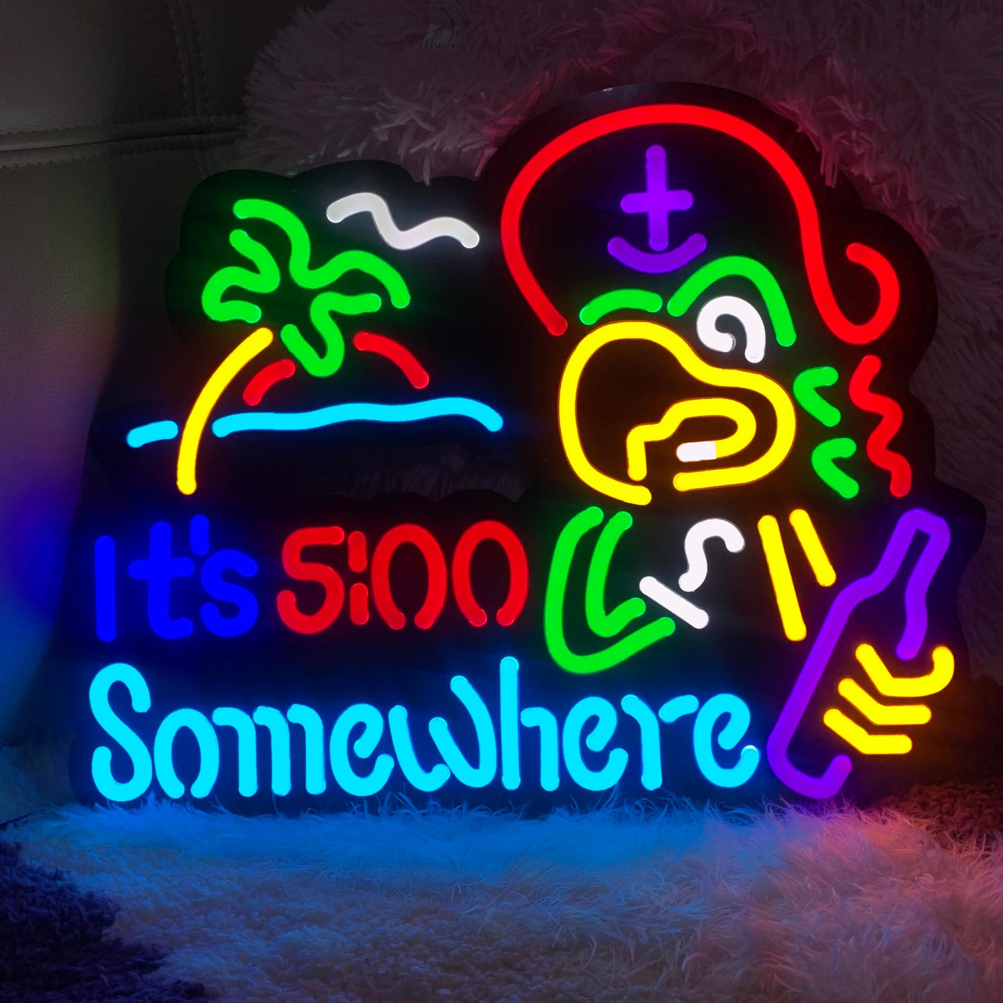 Jigsaw Puzzle 40 Pcs Its 5 :00 Five Oclock Somewhere Neon Led Light Sign  Man Cave Men Led  Home Wall Gifts  Decorations  Palm Tree  Beach  Sun  Tiki Bar  Garage  Accessories  Cart  Party  Bedroom