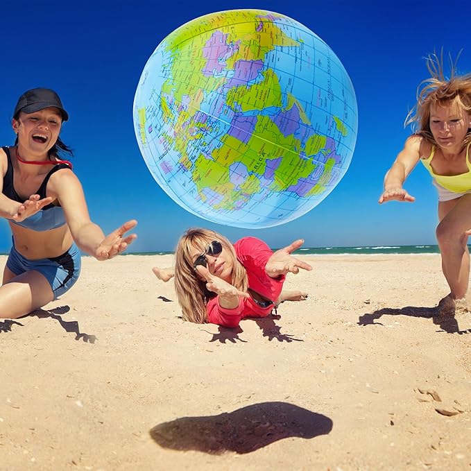 20 Pack Inflatable World Globe - 16 Inch Blow Up Earth Beach Ball for Summer Beach Party Favors