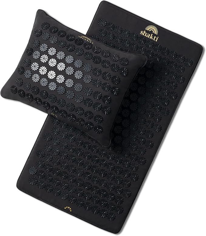 ShaktiMat Premium Acupressure Mat & All-Over Pillow Set, Level 3 Intensity in Black, Thousands of Signature Spikes That Ma...