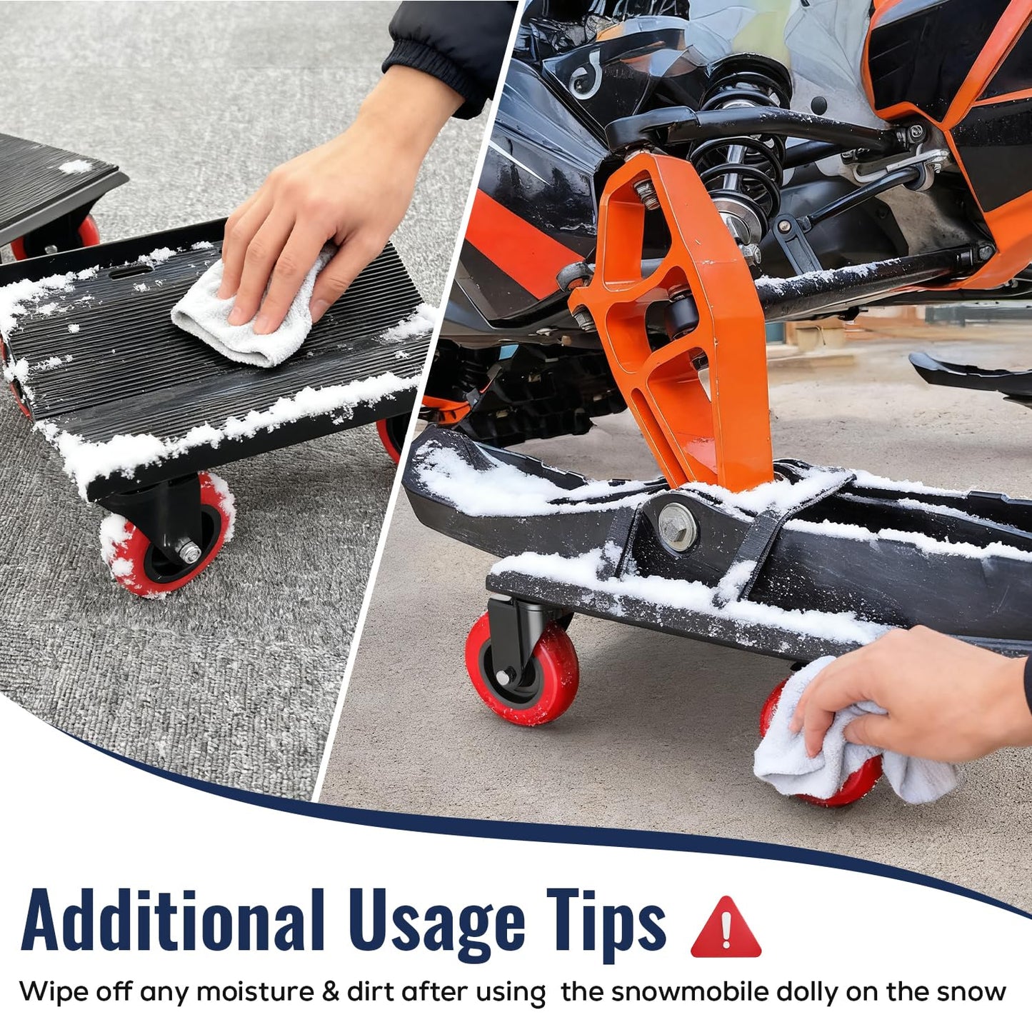 Snowmobile Dolly Heavy Duty with 3 Inch Caster Wheels,Sled Dollies Set of 3 Holding Up to 1660 LBS,V-Slide Steel Dollies with Full Rubber Pad Protecting Ski,and 2 Pairs of Straps Attaching on Skis