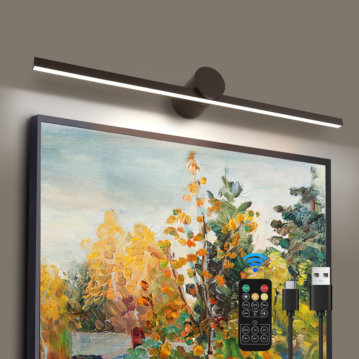 Zitostory Battery Operated Picture Light For Wall With Remote Minimalism Wireless Dimmable Art Lights For discomfort-reducingtings Rechargeable Gallery Light Artwork Lighting For Canvas  Portrait (Black 23 Inch)
