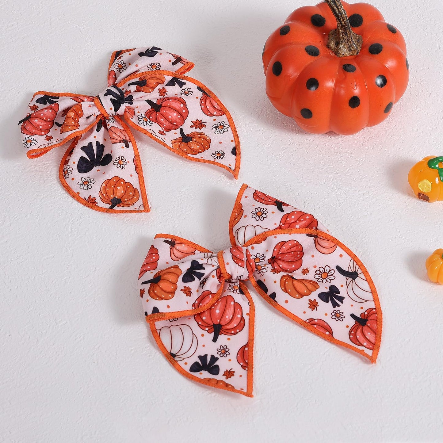 2pcs Fall Pumpkin Fable Hair Bows 5.5 Cotton Linen Bow Hair Clip Alligator Cheer Barrettes for Kids Girl Women Thanksgiving Outf