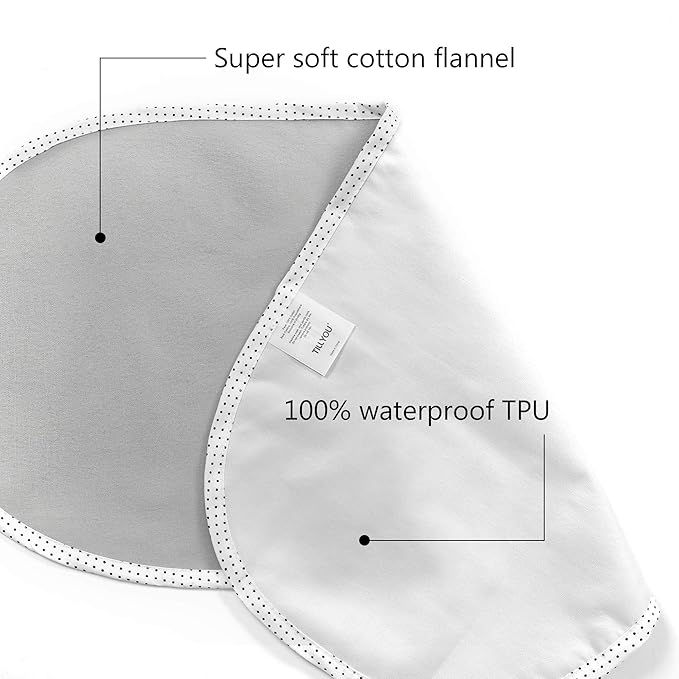 TILLYOU Waterproof Changing Pad Liners 6 Pack, 100% Cotton Reusable Cloth Diaper Liners, Gray