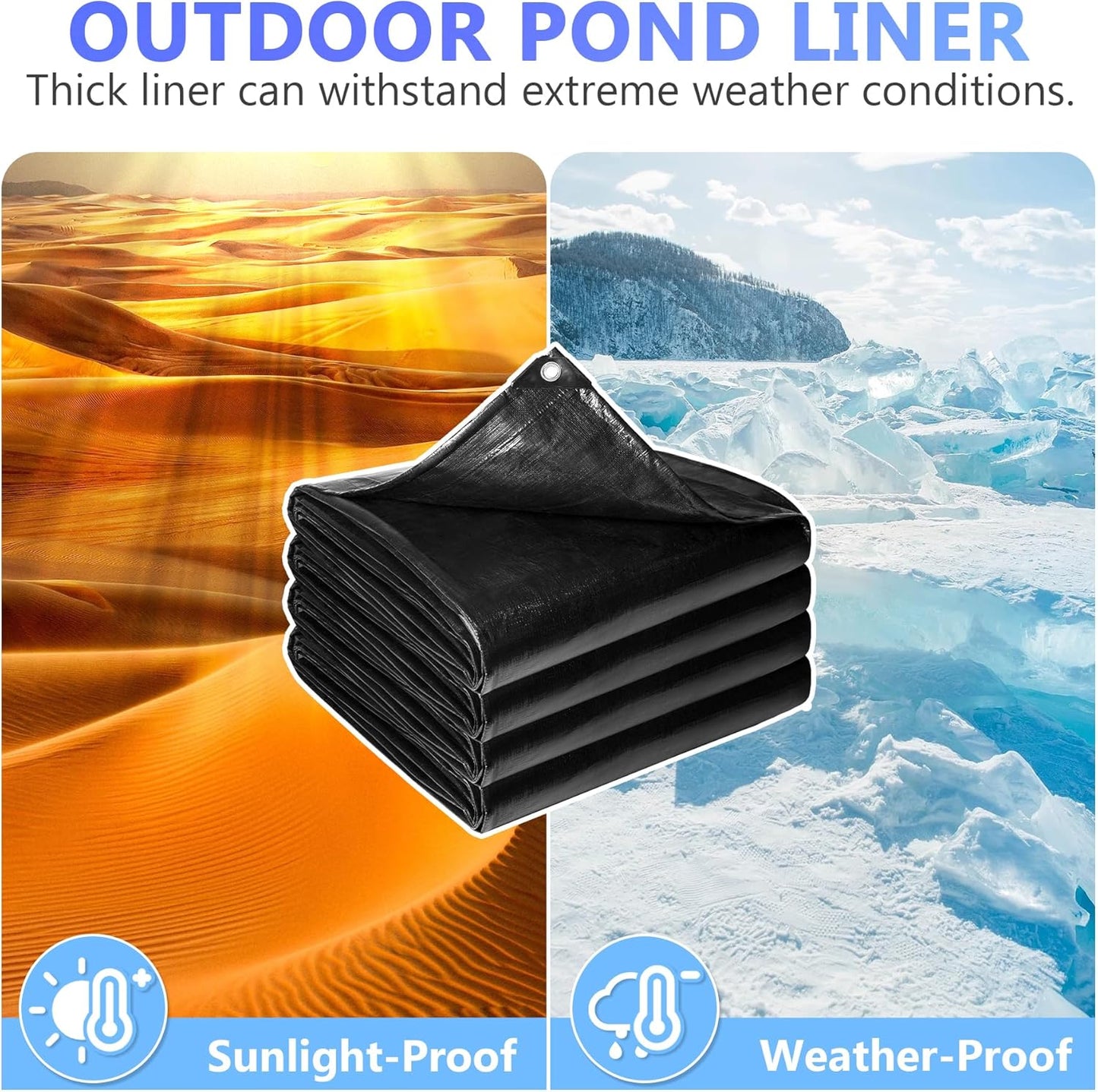 Reinforced PE Pond Liner 20 x 25 FT, 28 Mil Sun Resistant Preformed Pond Liner, Hemmed Edge with Buttonholes Liner for Outdoor Large Ponds, Fish/KOI/Duck Pond, Garden Waterfall, Waterscape, Black