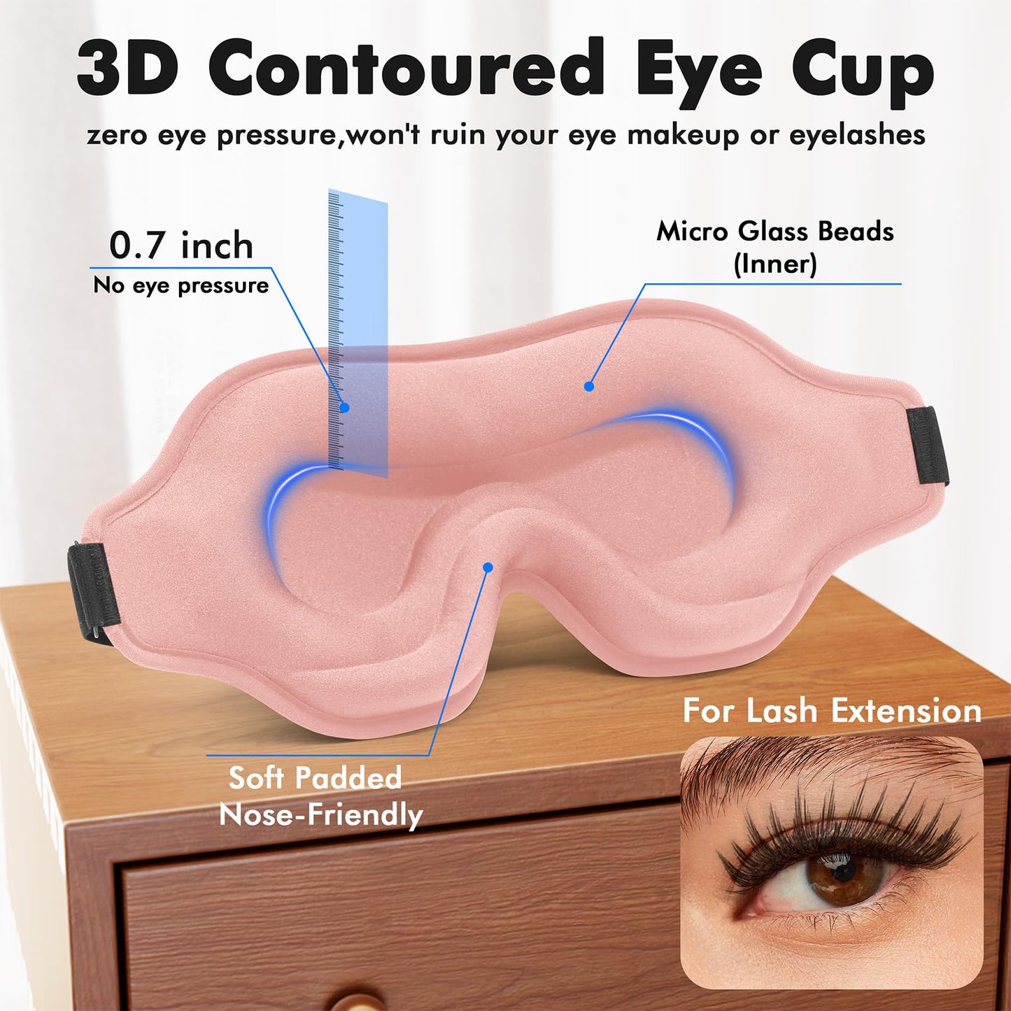 Weighted Eye Mask for Sleeping, 3D Contoured Sleep Mask Blackout with Adjustable Strap, Lash Extensions Sleeping Mask for Travel, Eye Cover Blindfold for Men Women (Pink, 4.6oz)