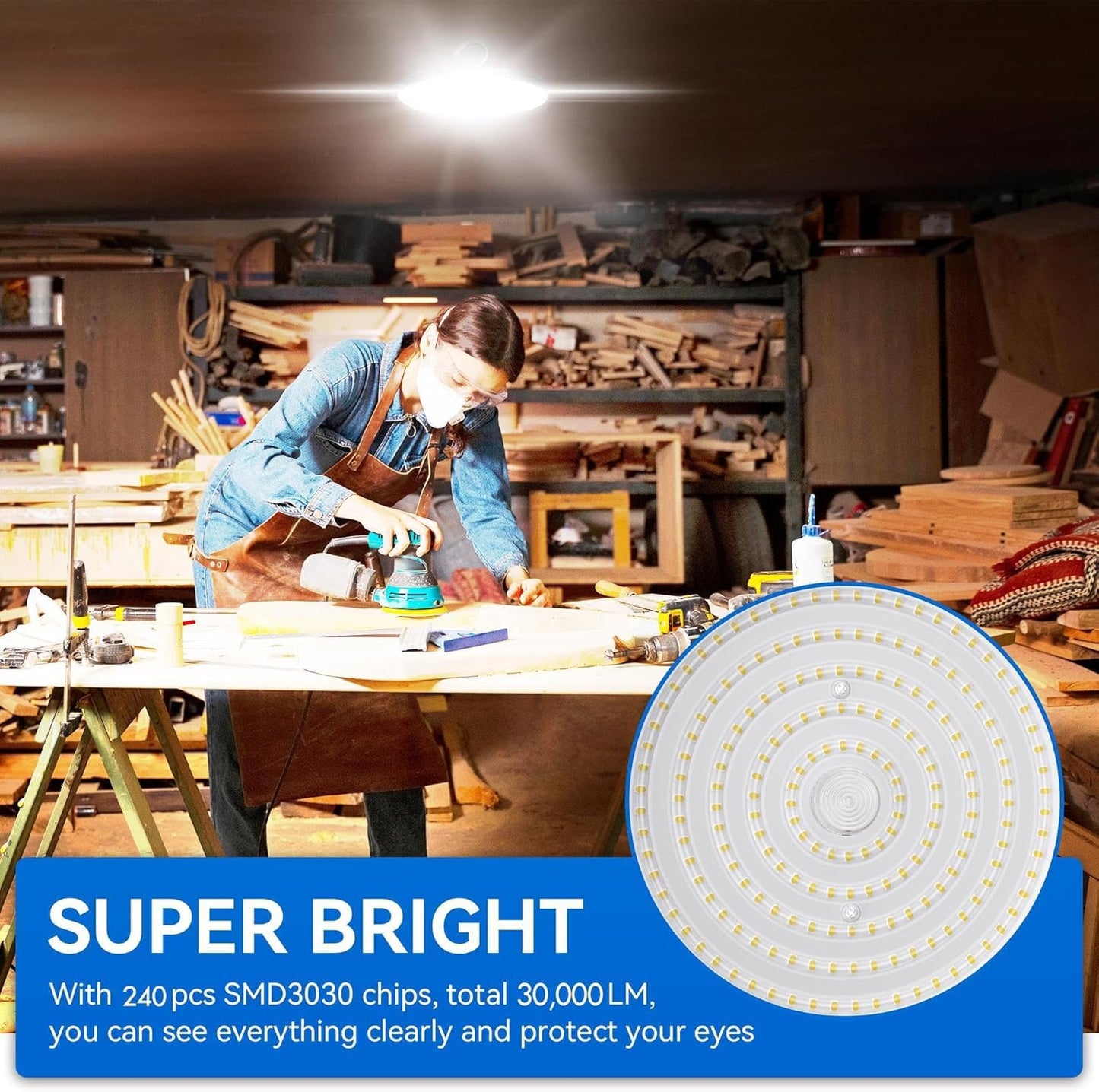 Yihuven 4 Pack Ufo Led High Bay Light 200W  4000K 30000Lm Super Bright Lep Shop Lights With 5Ft Cable  Ip65 Waterproof Commercial Lighting Fixture For Garage Warehouse Facory Barn Gym