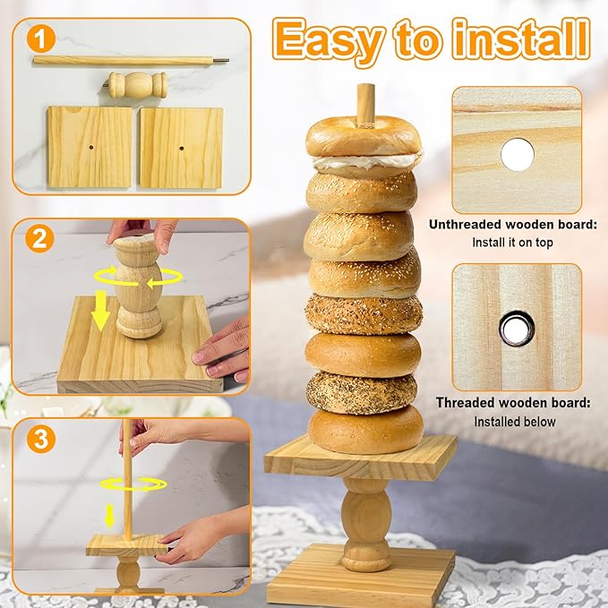 2 Pcs Donut Stand Wooden Square Doughnut Stand Bagel Stand Donut Display Tower for Dessert Table Doughnut Holders for Party Donut Display Stand for Birthday Banquet (Wooden)