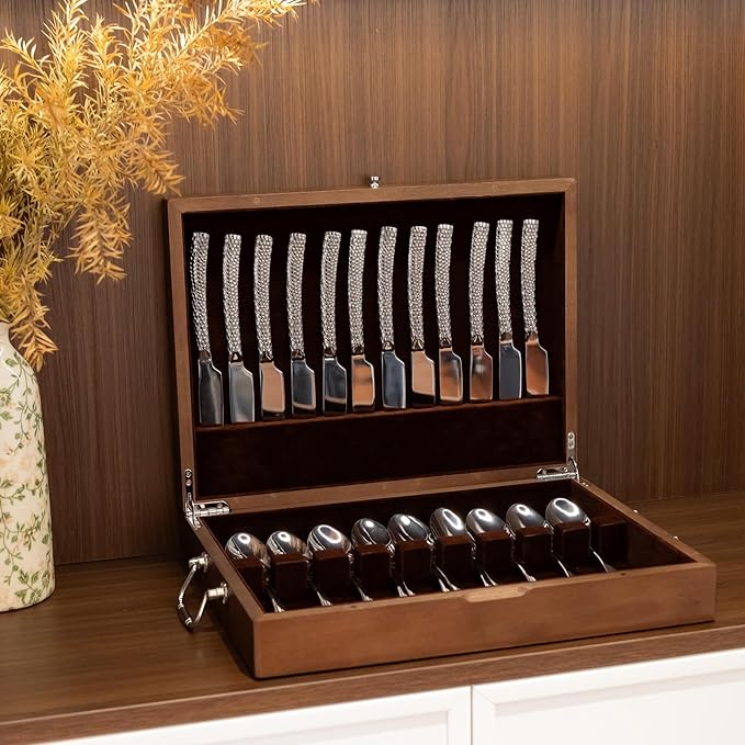 Silverware Storage Box with Lid, Flatware Storage Case with Handle, Silverware Chest Boxes for Flatware Organizer for Silver