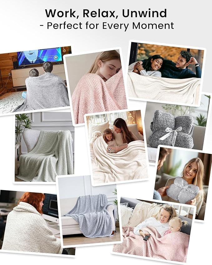 Super Soft Throw Blanket 50 x 60 Inches, Half-Side Plush Fuzzy Blanket for Couch, Sofa, Bed & Chair, Warm Cozy Lightweight Knit Blanket for Fall & Winter, Blue