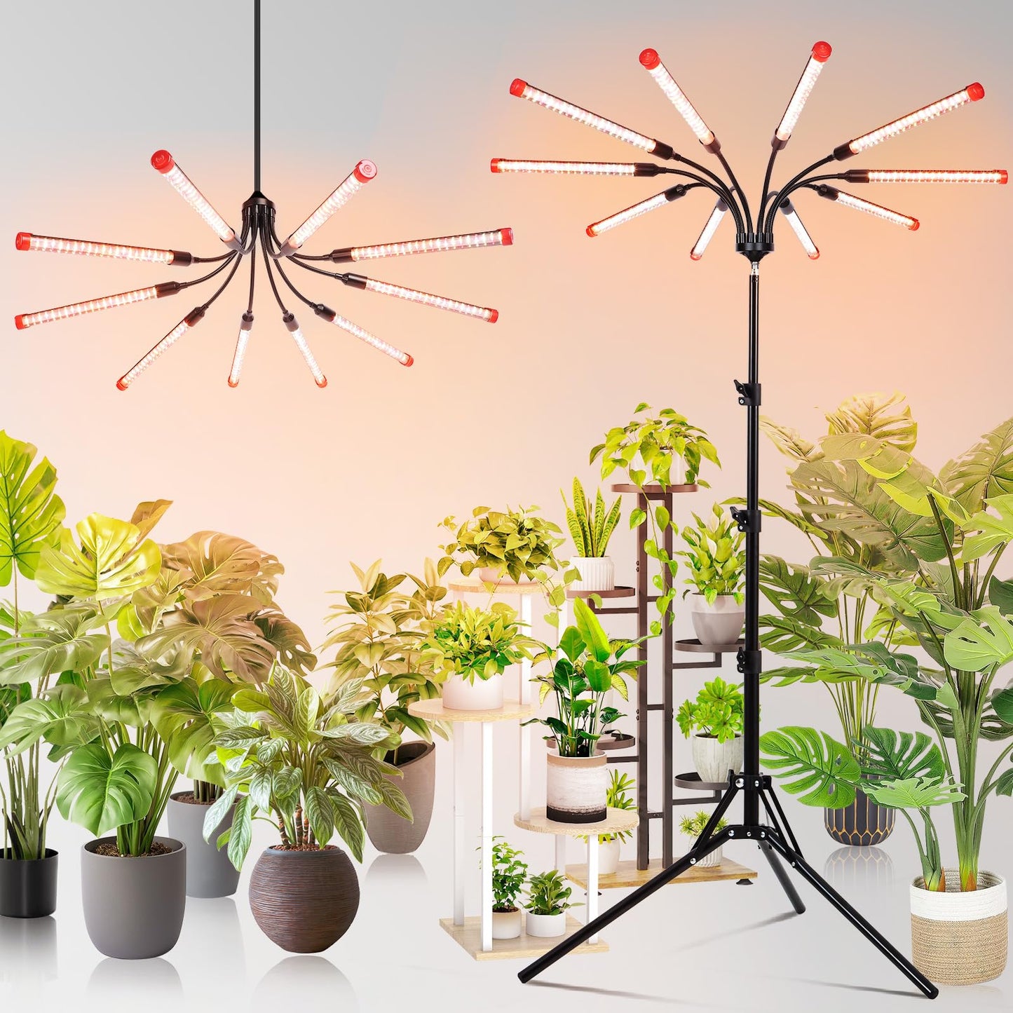 FECiDA 90W LED Grow Light for Indoor Plants, 10-Head, Full Spectrum, Black, Model ZH_GL_RH