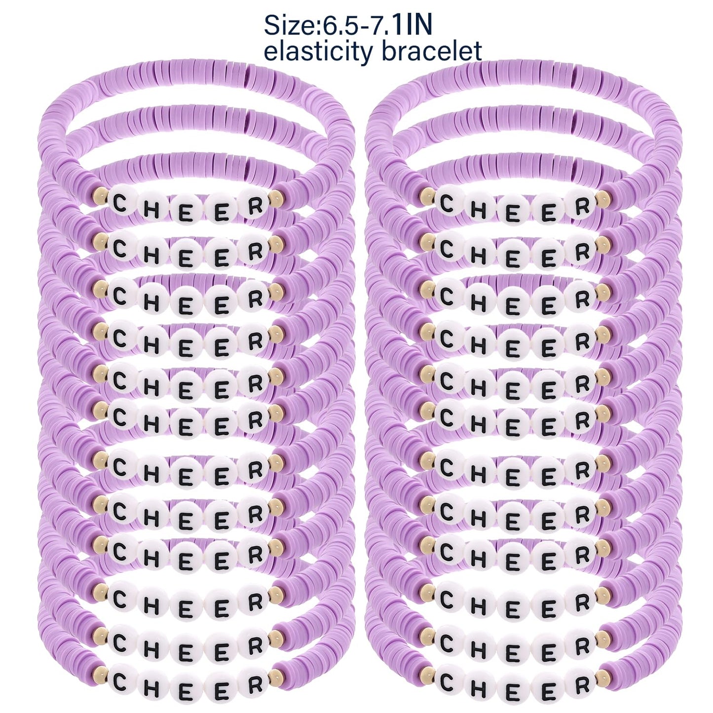 Cooluckday 24 Pcs Cheer Gifts Bulk for Team Cheer Bracelets Stackable Clay Y2k Friendship Bracelets(Purple)