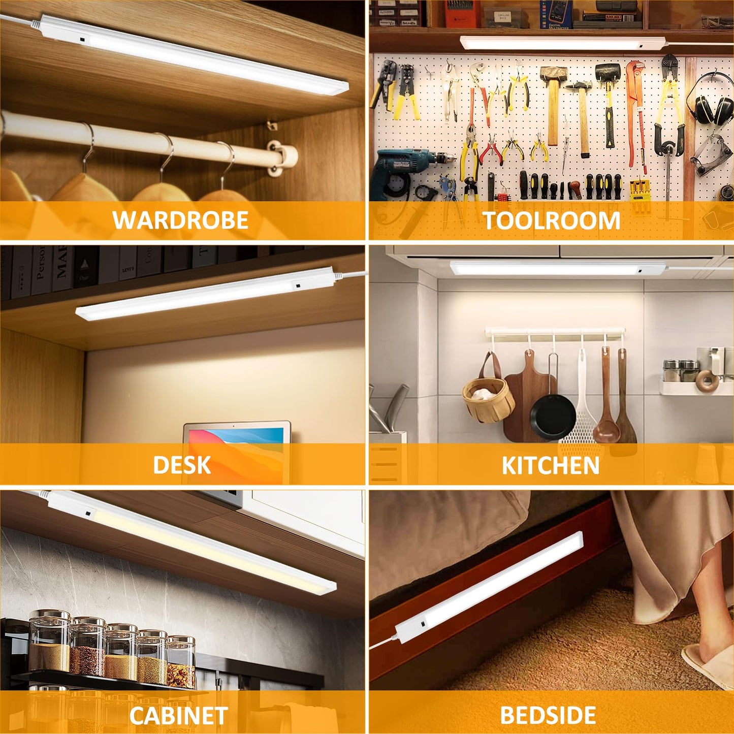 16 Inch Under Cabinet Lights With Hand Wave  2 Pack Under Counter Light With Dimmable And Colour And Brightness Adjustable Over The Sink Lighting Led For Kitchen Cabinet With Wire And Plug  Cupboard