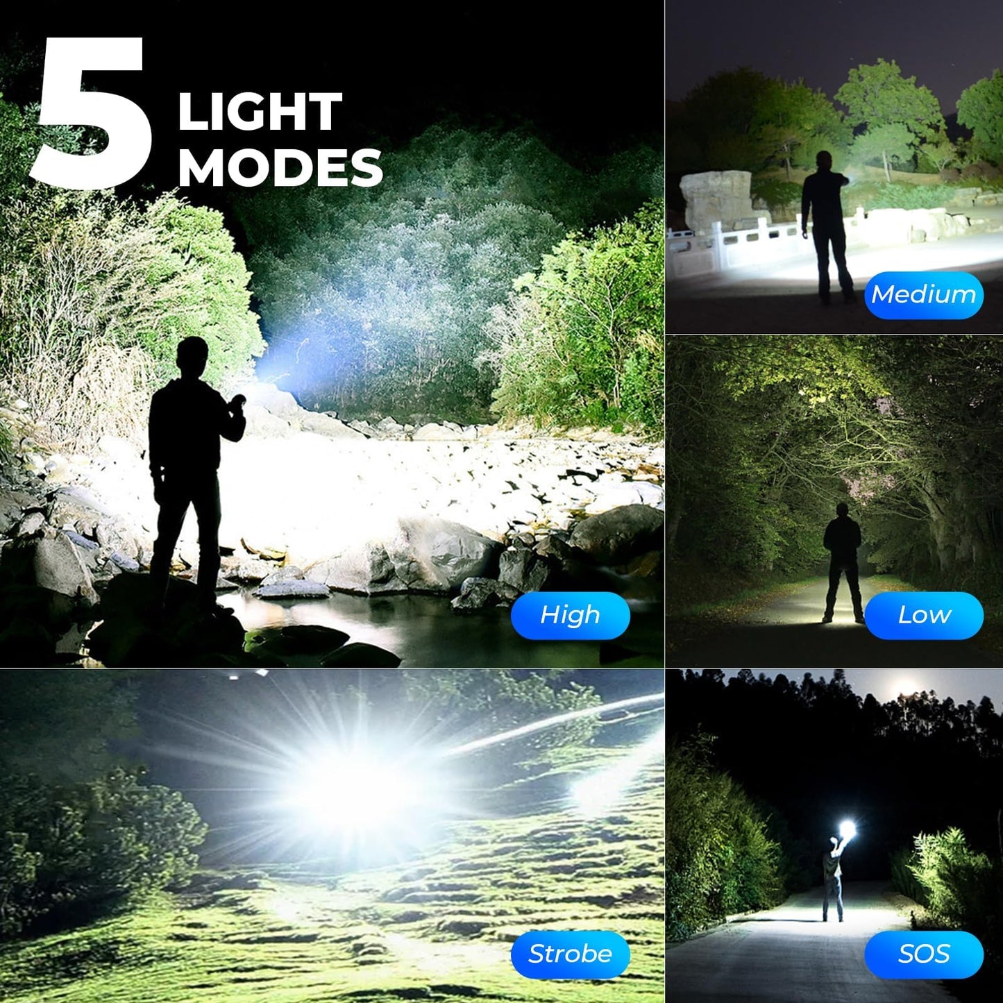 ALSTU Rechargeable Flashlight 99,000LM LED Super Bright Waterproof Handheld L-3P Black Model M082