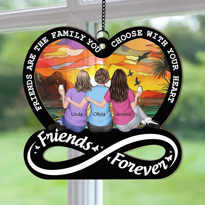 Macorner Personalized Window Hanging Suncatcher Ornament Friendship Gifts for Women, Birthday Gifts for Women Friendship, Best Friend Birthday Gifts, Friendship Forever Family Choose with Heart