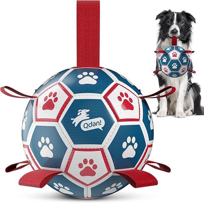 QDAN Dog Balls, World Cup Soccer Ball with Straps, Durable Herding Balls for Small Medium Pet, Puppy Birthday Gifts, Dog W...