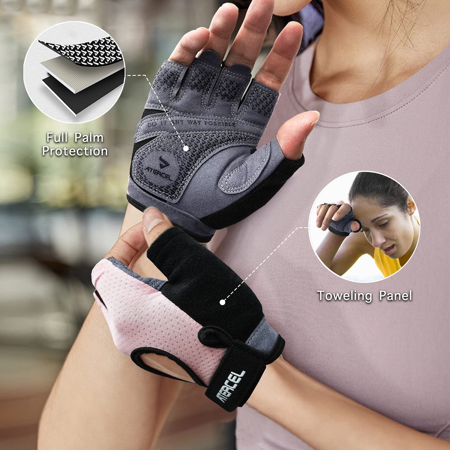 ATERCEL Weight Lifting Gloves Full Palm Protection, Workout Gloves for Gym, Cycling, Exercise, Breathable, Super Lightweight for Men and Women(Pink, L)