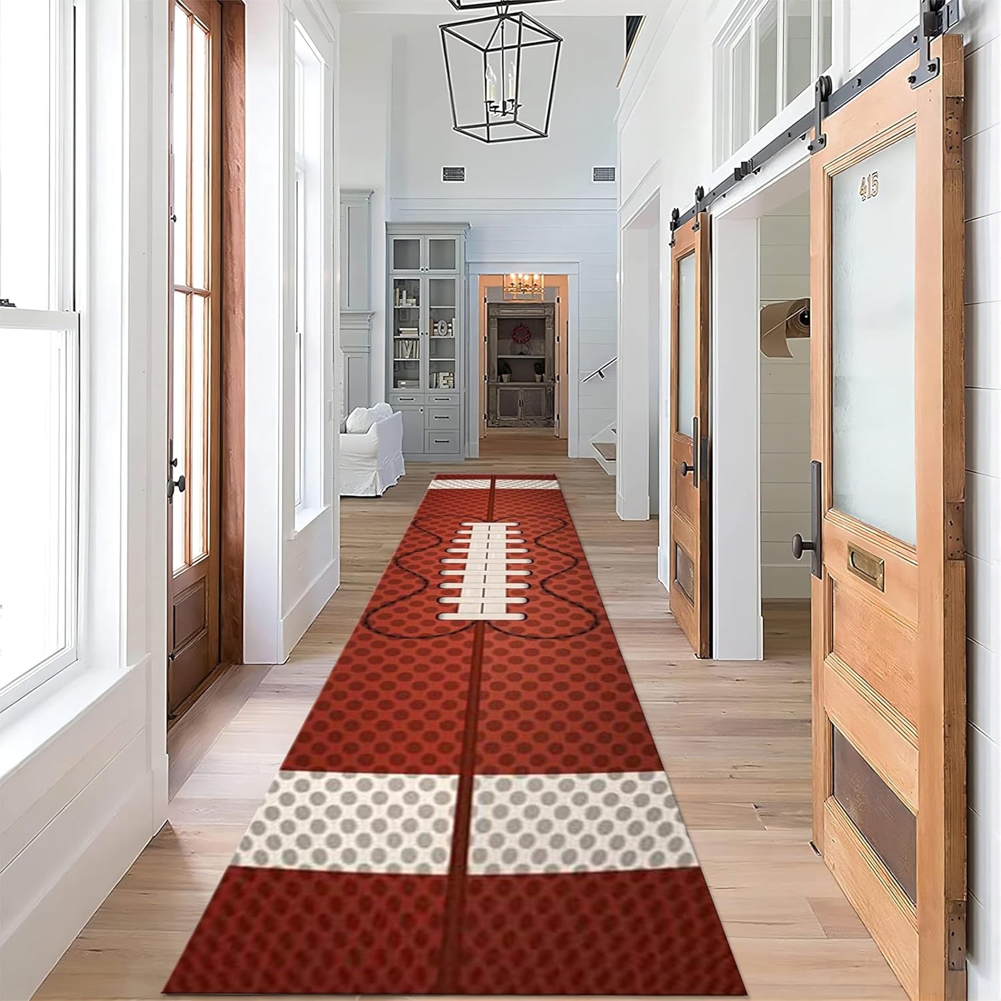 American Football Runner Rug, 4x12ft, Soccer Decorative Floor Area Mat, Reduce Noise Breathable Entry Carpet, Non-Shedding Pet Friendly Foldable Area Rug for Indoor Entry Entryway