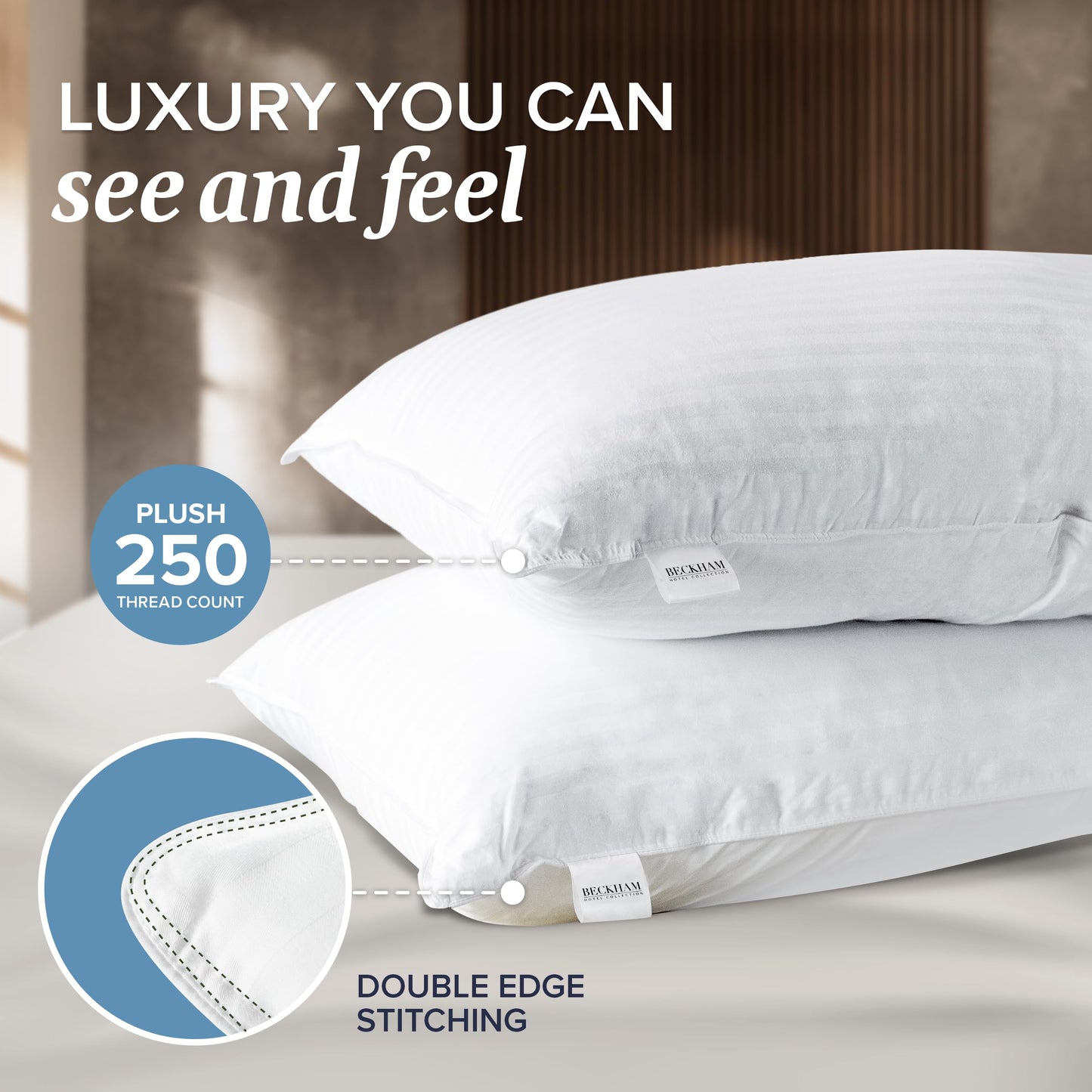 Beckham Hotel Collection Queen Size Memory Foam (Adjustable Fill) Bed Pillows Set of 2 - Cooling Shredded Foam Pillow for Back, Stomach or Side Sleepers