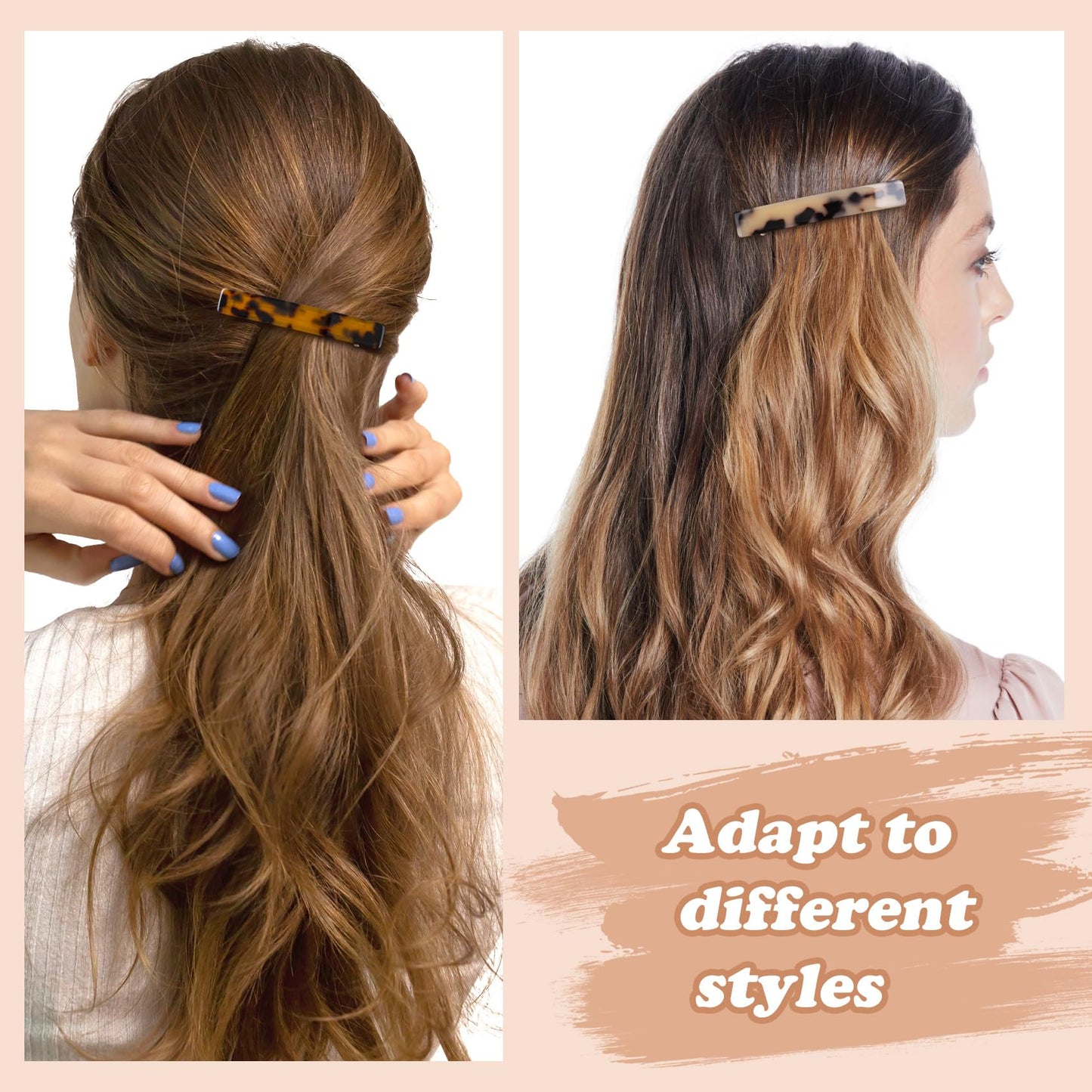 STSTR 4PCS French Barrette Hair Clips for Women, 2.95 Inch Small Tortoise Shell Hair Clip, Curved Glossy Thin Hair Flat Hair Acc