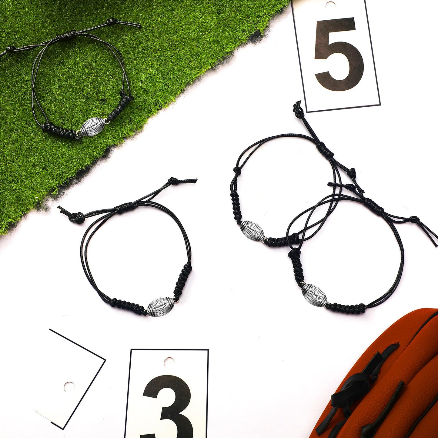 Hicarer 20 Pieces Football Bracelets Adjustable Football Charm Bracelets Football Gifts for Women Men Most Sport Team Players(Bl
