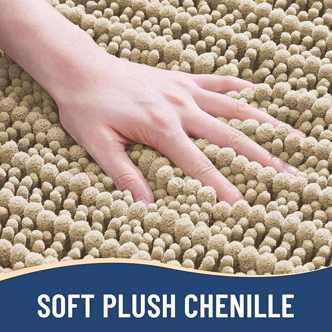 Arotive Luxury Round Chenille Bathroom Rug Mat, Extra Soft Thick Absorbent Shaggy Bath Rugs, Non-Slip Machine Wash Dry Plush Bath Mats for Bathroom, Shower and Tub, 24x24, Beige