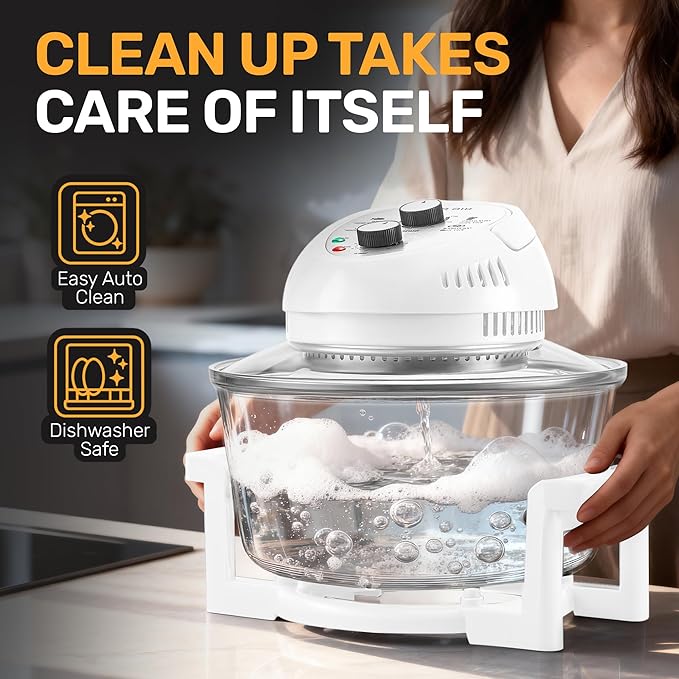 Big Boss 16Qt Extra Large Glass Air Fryer Non Toxic – Family Sized 4 in 1 Cooker with 3 Cooking Sections, Stainless Steel Racks for French Fries, Chicken, No Preheat, Self Cleaning, Dishwasher Safe