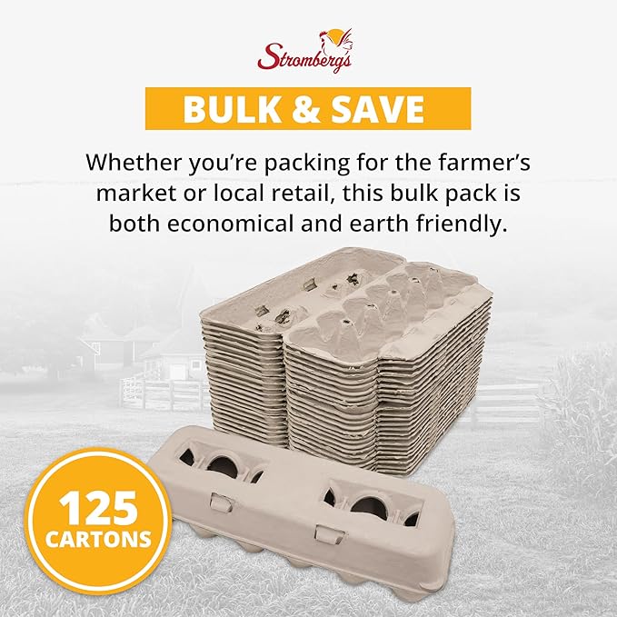 Stromberg's Large Blank Egg Cartons, Bulk Pack for Large Eggs, Perfect for Custom Branding, Safe & Secure Egg Storage, Convenient Stacking for Easy Transport, 125 Pack