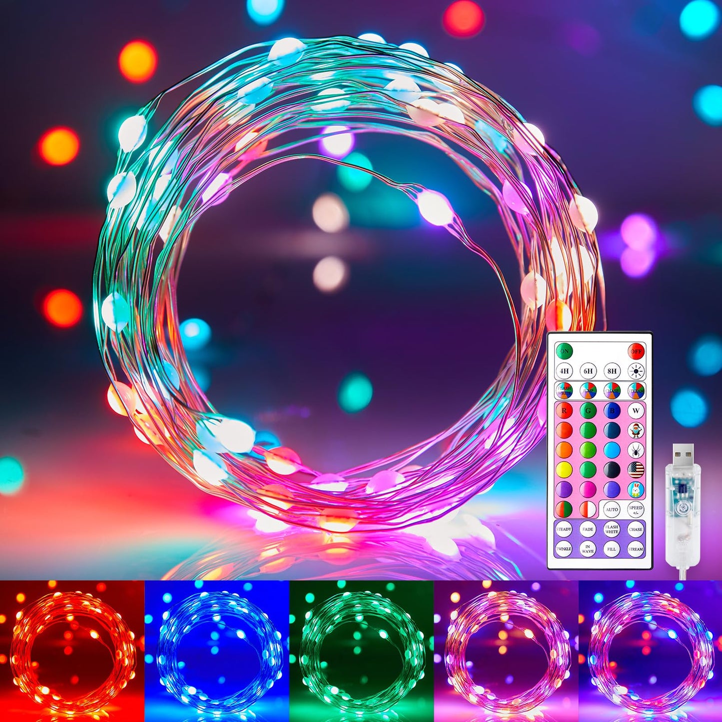 Minetom Fairy Lights - 66 FT 200 LED Color Changing String Lights with Remote, 16 Colors & 6 Holiday Colors, Copper Material