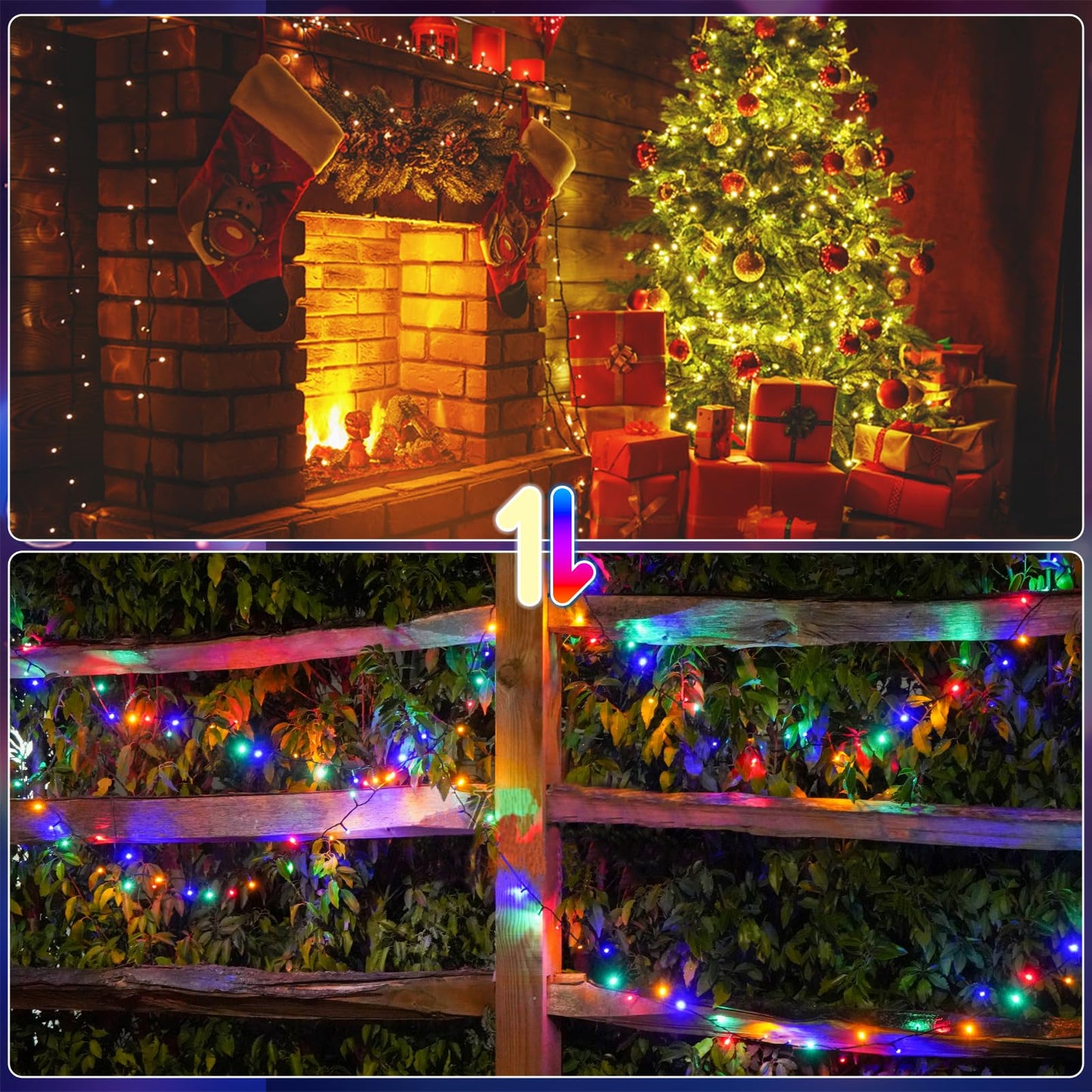 amadecohome 2 Pack 200 LED Solar String Lights, Waterproof, 100L, 8 Modes, Color-Changing, Model SL001