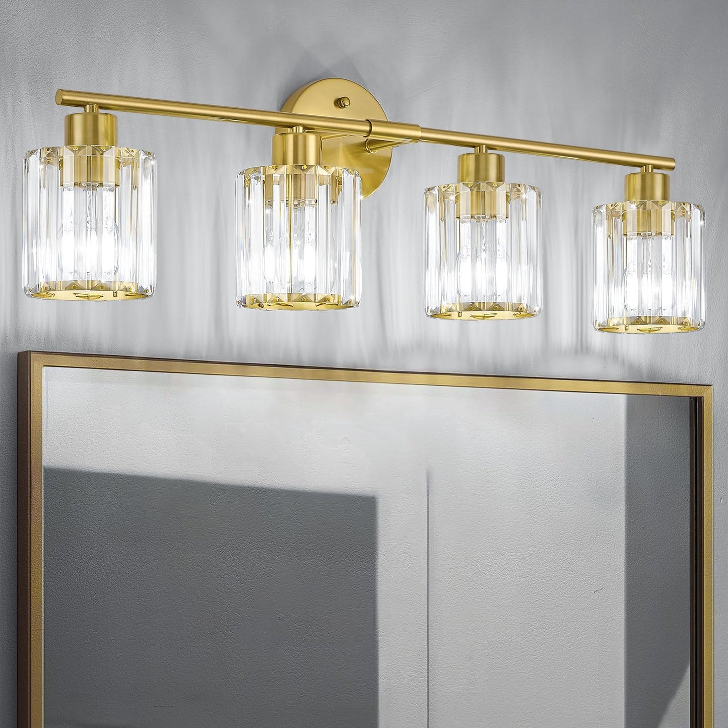 Kvhiiw Crystal Bathroom Light Fixtures,Bathroom Lighting Fixtures Over Mirror, Modern 4-Light Gold Vanity Lights for Mirror, Res