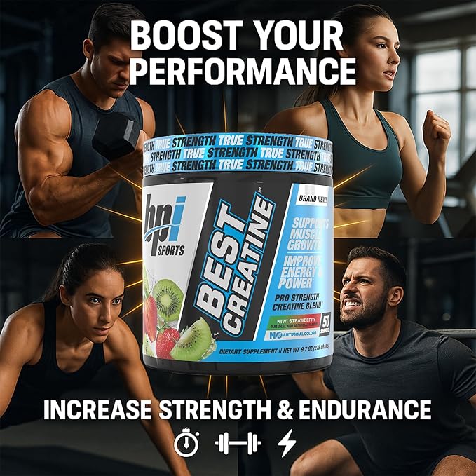 BPI Sports Best Creatine - Creatine Monohydrate Powder for Men & Women, Himalayan Salt - Strength, Pump, Endurance, Muscle Growth, Muscle Definition, No Bloat - Kiwi Strawberry - 50 Servings - 9.07 Oz