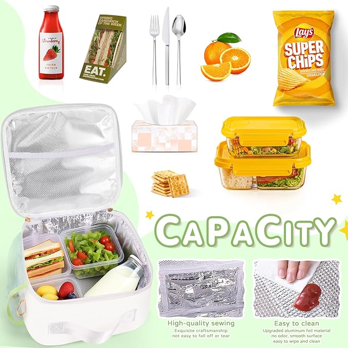 Lunch Bag Kids,Insulated Lunch Bag With Adjustable Shoulder Strap,Reusable Lunch Bag for Kids, Girls,Boys, lunch Bag Women,Preppy Lunch Box for School,Travel, Picnic (green)