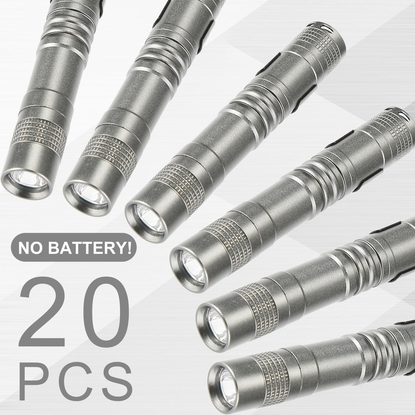 Hortsun Mini Pen Light Flashlights - 20 Pcs LED Handheld Torches, 3.54 Inch, Silver Gray, Aluminum, Pocket Size