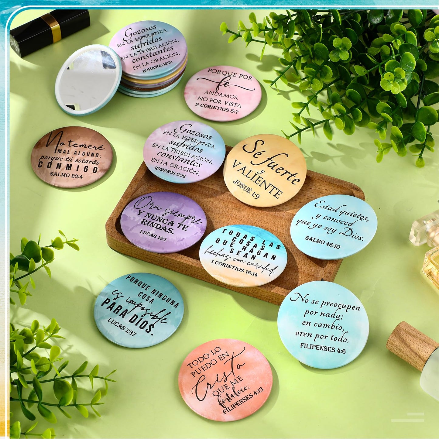 GlikCeil 40 Pcs Mini Bible Verse Compact Mirrors Bulk Religious Christian Gifts Watercolor Theme Pocket Mirrors Portable Small C