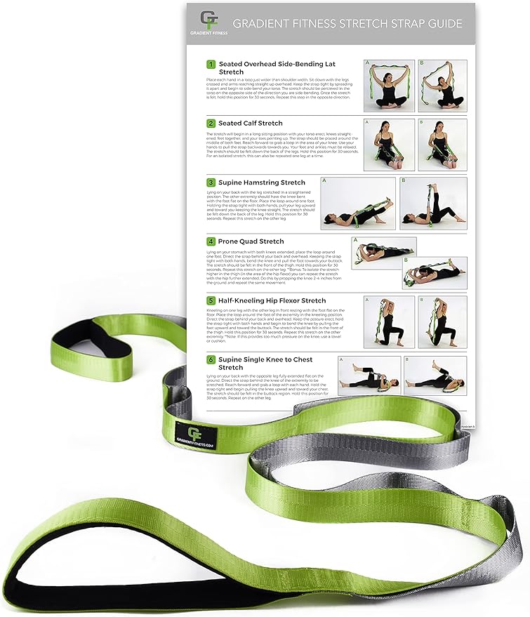 Gradient Fitness Stretching Strap for Physical Therapy, 12 Multi-Loop Stretch Strap 1" W x 8' L, Neoprene Handles, Physica...