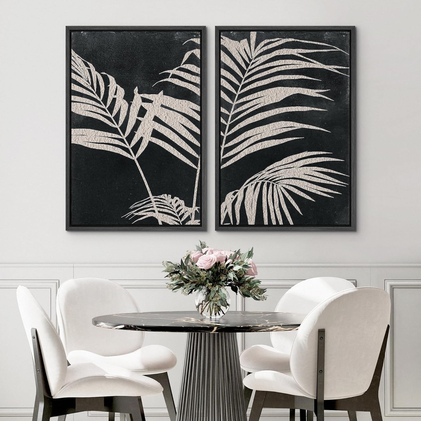 SIGNWIN Framed Canvas Print Wall Art Palm Leaf Print, Minimalist Wall Art, Black White Wall Art Prints for Living Room, Bedroom, Office - 24"x36"x2 Black
