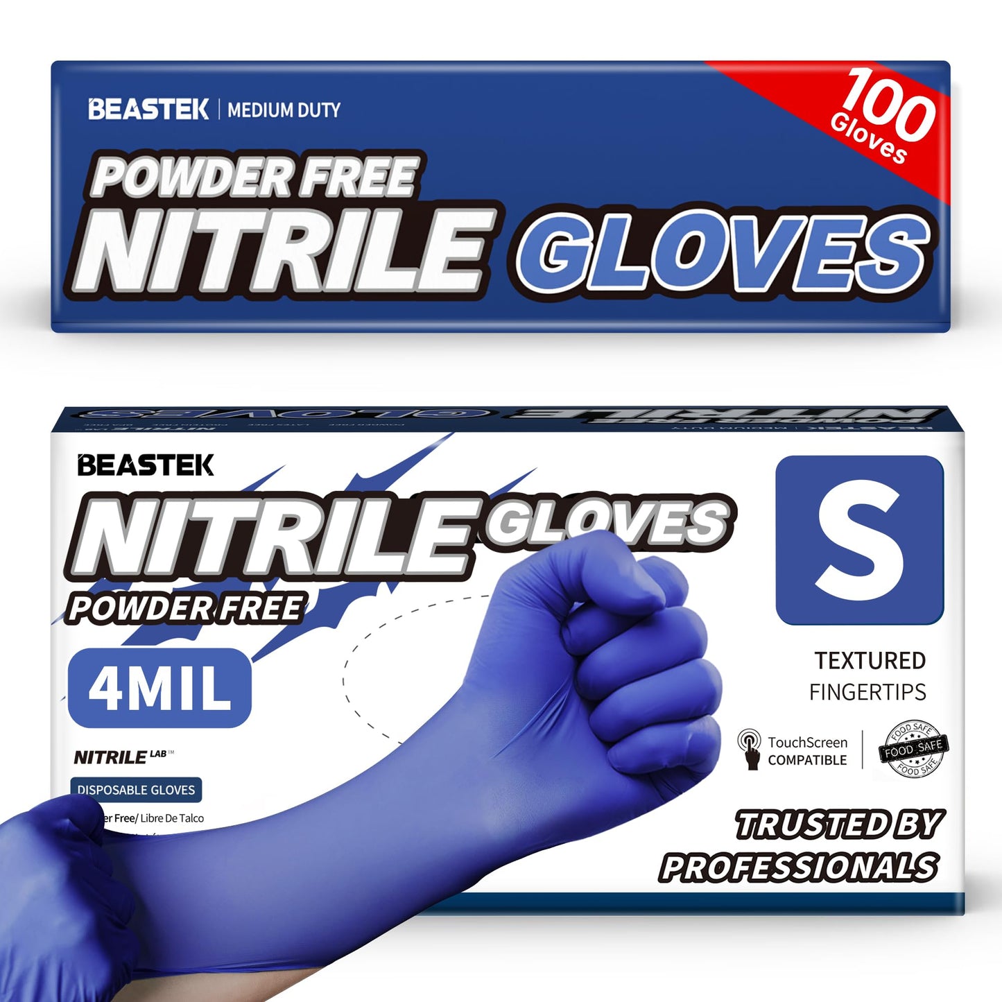 Beastek Nitrile Exam Gloves, 4.0 Mil 100 Pcs Powder-Free Latex-Free Medical Cooking Food-Safe Disposable Gloves, Blue Violet (Small)