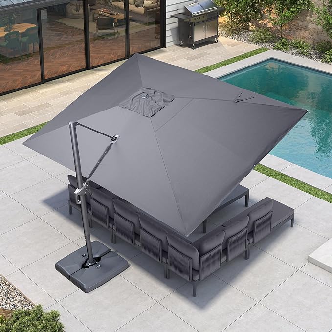 PURPLE LEAF 10' X 13' Patio Umbrella Large Rectangle Outdoor Aluminum Cantilever Umbrella with 3-Year Fade Resistance Recycled Fabric and 360-degree Rotation for Deck Pool Garden, Graphite Grey