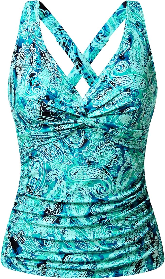 Women Underwire Tankini Top Only - Tummy Control Bathing Suit Top Twist Front Swim Top Criss Cross Back Swimsuit 2025
