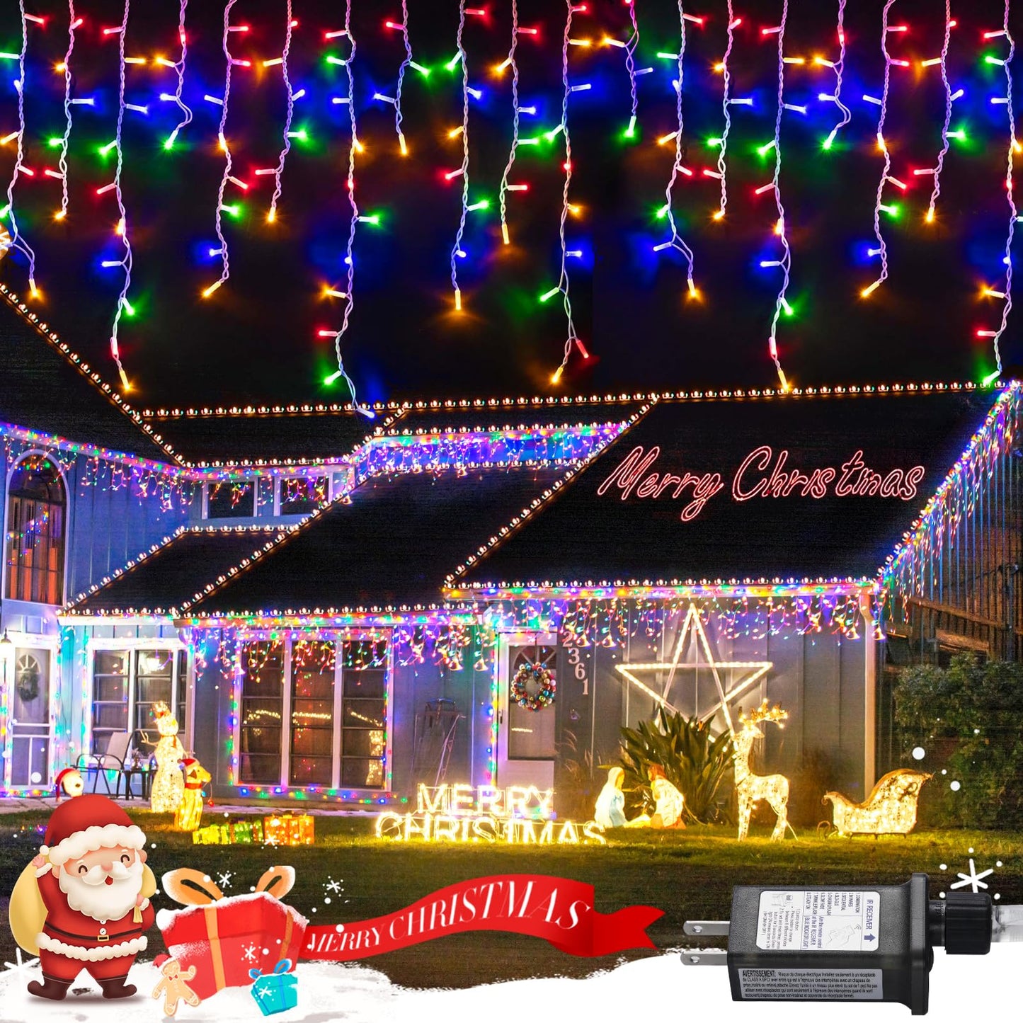JMEXSUSS 800 LED Christmas Icicle Lights, Multicolor, Waterproof, 8 Modes, Model EXS-I-0800