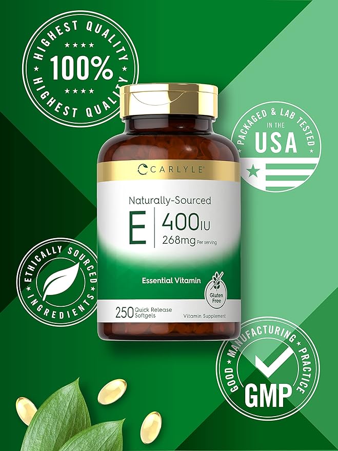 Carlyle Vitamin E 400 IU Softgels | 250 Count | Naturally Sourced | Non-GMO and Gluten Free