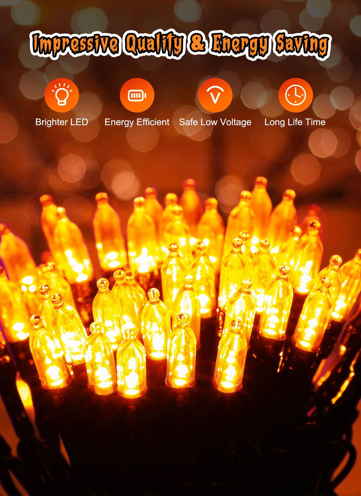 Brightown Battery Operated String Lights, 20 LED, 8 ft, Orange, Indoor/Outdoor, Timer, Halloween/Christmas Decor