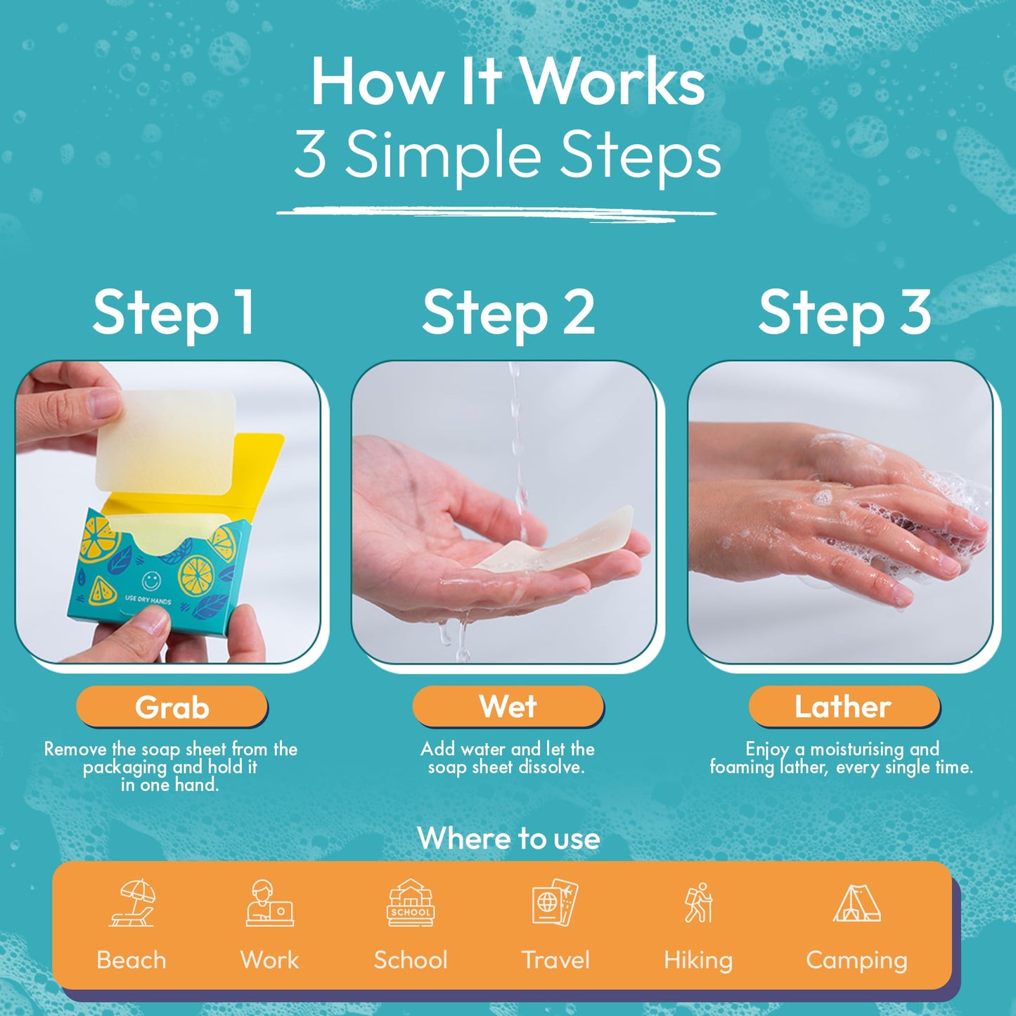 FOMIN - Antibacterial Paper Soap Sheets for Hand Washing - (100 Sheets) Lemon Portable Travel Soap Sheets, Dissolvable Camping M